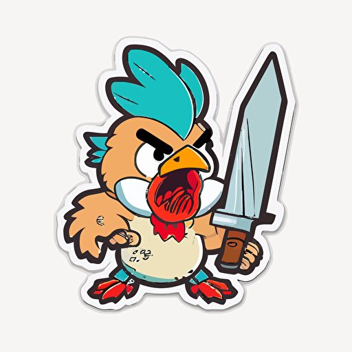 chicken holding knife, looney toon, Sticker, kawaii, contour, vector, white background