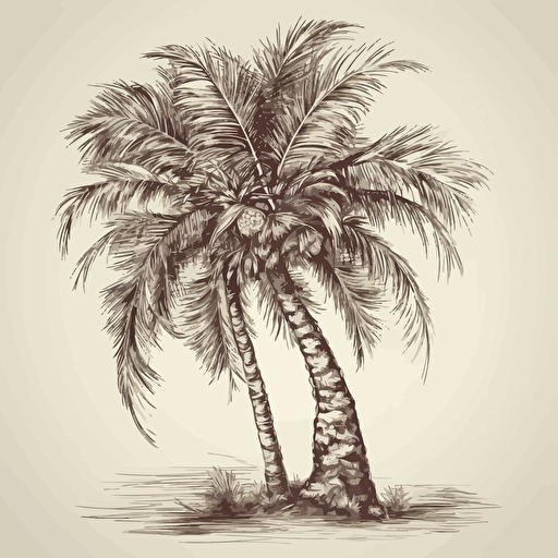 vitntage palm tree vector illustration, hand drawn
