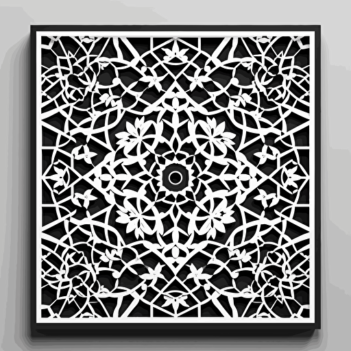 esher black and white design in the style of square modern geometric vector, laser cut with layers