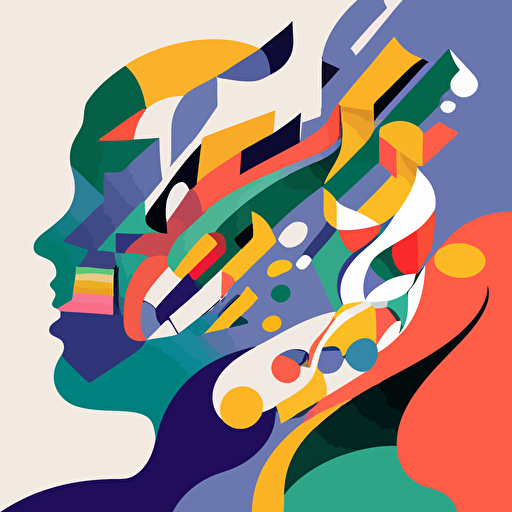 abstract music by Milton Glaser, 2d vector art, flat colors