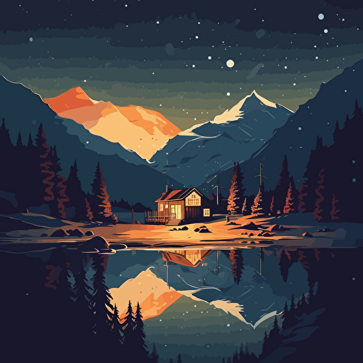 A stary night, light lofi music, and bornfire, vector based style, swiss poster style