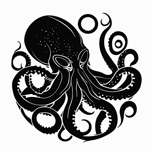 octopus, minimalistic, logo, black white, Vector, no details