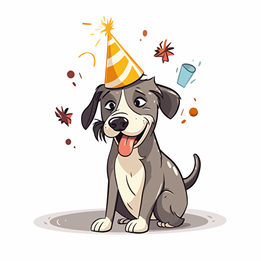happy birthday dog, detailed, cartoon style, 2d clipart vector, creative and imaginative, hd, white background