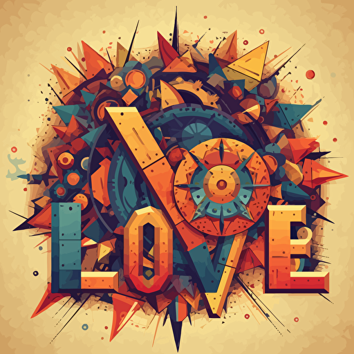 vector art of the word "love" being build, logo.