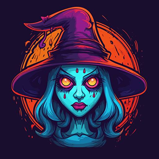 scary cartoon witch vector drawing with triply colors
