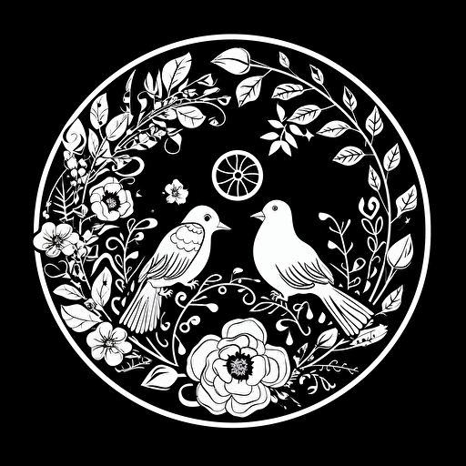 a logo in black and white for a wedding, simple, romantic, vector art, no gradients, big contrast