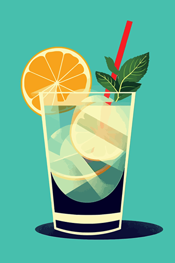 Mojito vector art, 1980s poster, pretty colours, geometric minimalism