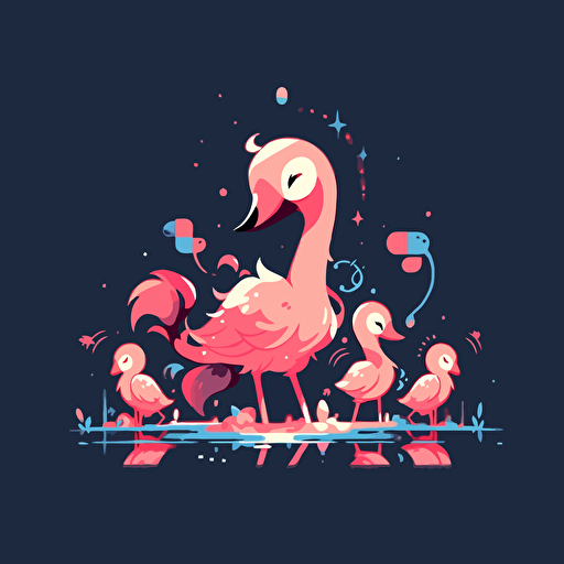Flamingo, Dancing in a Nightclub, Warm Lighting, Comic vector illustration style, flat design, minimalist logo, minimalist icon, flat icon, adobe illustrator, cute, Simple
