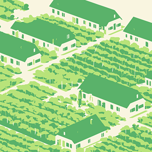a farm with green vegetables, art design by Masaaki Yuasa, camera symmetry by wes anderson, Illustration, minimalism, vector quality, white background, camera angle from above, shadows