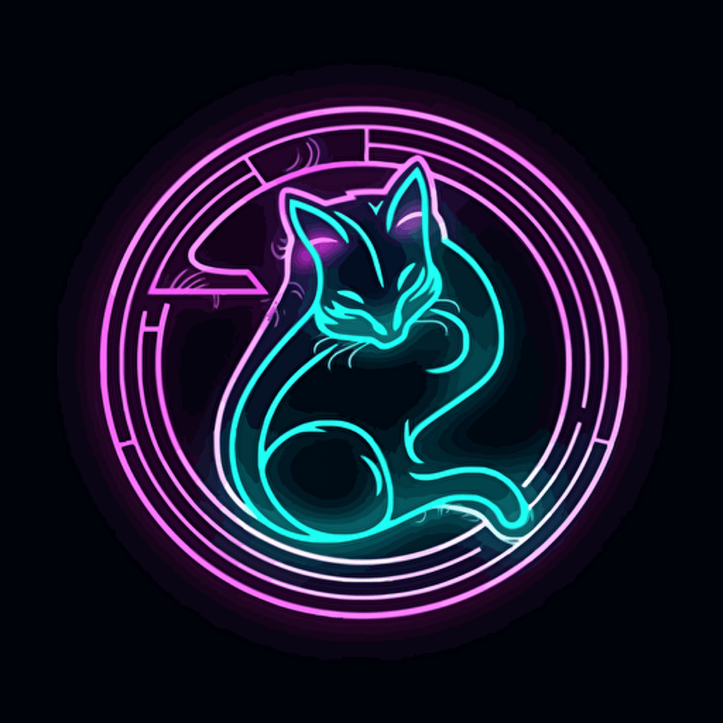 cyber neon anime style cat ying yang, vector logo, emblem, vectors. Design in circle with transparent backround