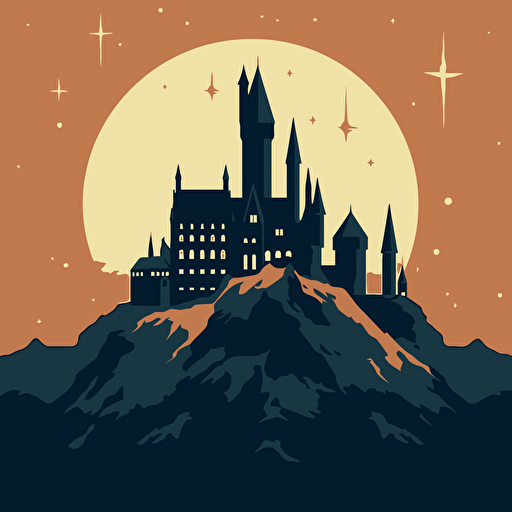 harry potter hogwarts, alternative mondo movie poster, silhouette, minimal illustration, vector art, dkng style, 5 retro colours