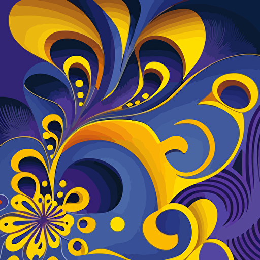PATTERN FLOWER AND ORGANIC FORMS IN VECTOR STYLE, PURPLE, YELLOW AND BLUE