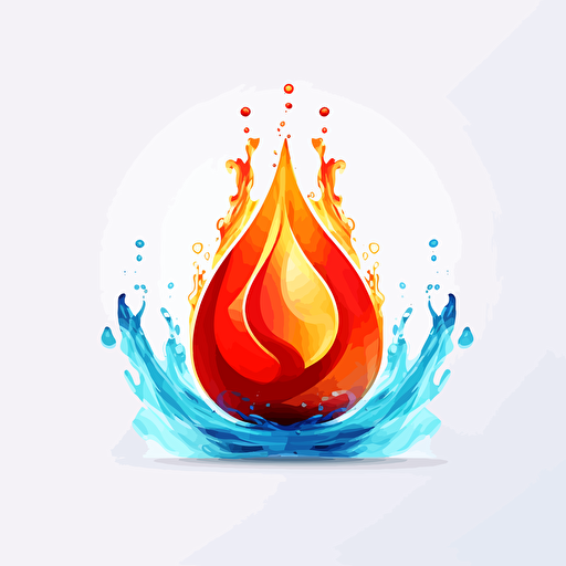 logo in form eines dreiteiligen wassertropfens mit klar getrennten teilen 1x blatt 1x wasser 1x feuer, auf weißem hintergrund, vector