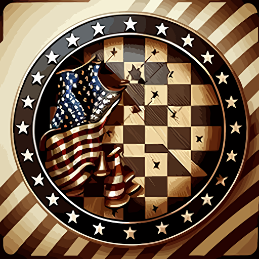 chess board, in circle, badge, american flag, stars, stripes, vector art, illustration, 2d, detailed