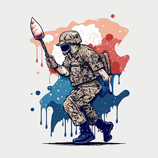 create me a logo mascot of a soldier , Make it minimalistic with a ice background, vector