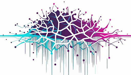 abstract vector minimalist corporate logo of a neural network, cyan and purple with white background