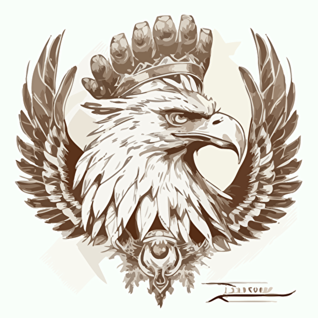 aggressive polish white eagle with golden royal crown on its head, sketch, white paper, detailed, vector