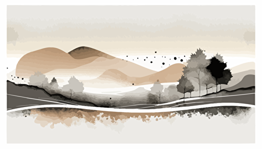 grey and beige watercolour abstract landscape art, Minimalist, vector, contour