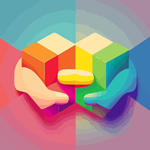 flat vector of two hands holding each other with block colours. Bright with a light background