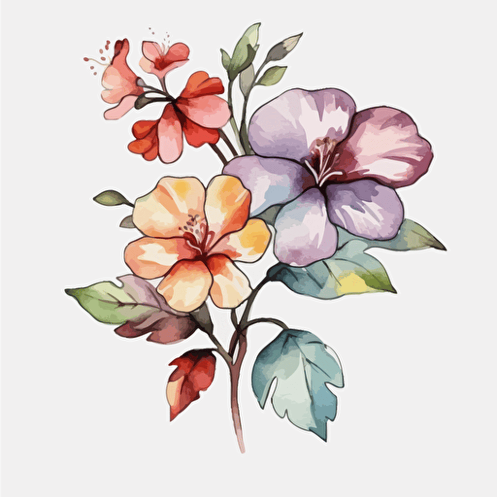 watercolor flower, detailed, cartoon style, 2d watercolor clipart vector, creative and imaginative, hd, white background