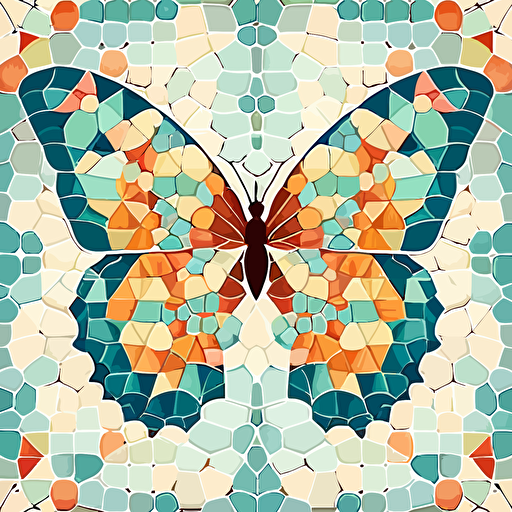 watercolor mosaic pattern simple pattern symmetrical simple vector style, flowers, butterfly’s, pastel colors, pretty