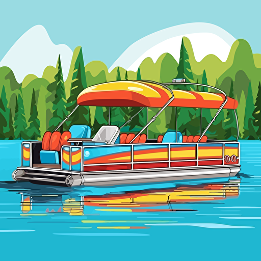 detailed vector illustration of a big pontoon boat with vibrant colors on a lake