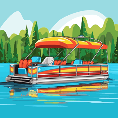detailed vector illustration of a big pontoon boat with vibrant colors on a lake