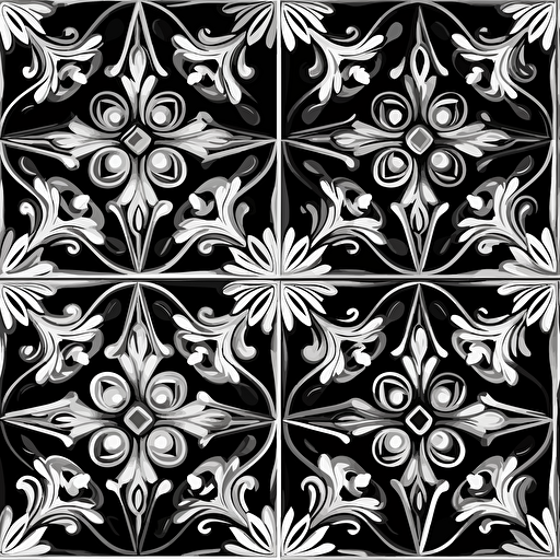 black and white vector pattern, gothic pattern tile, seamless, no gradient, no shadows, fill frame,