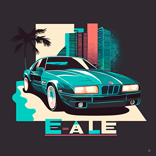 e38 in miami vice style, logo, flat background, vector