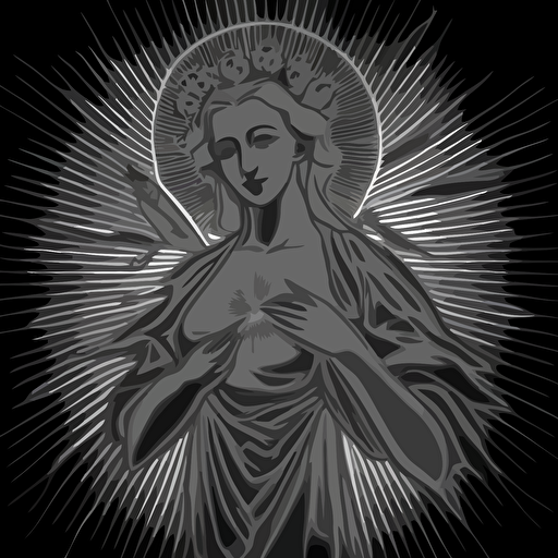 mother mary holding sacred heart, vector style, grey scale, line drawing, medium detail