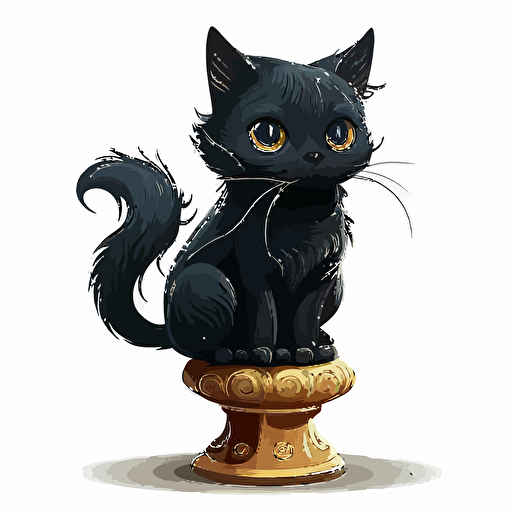cartoon, black, cute female cat sitting on a pedestal, white background, vector, high definition