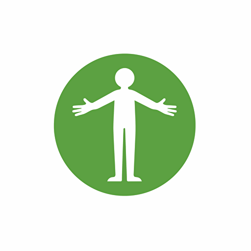 a logo for a physiotherapistwhere a stickfigure has two hands around it, green, white, vectorized, simple, 2d