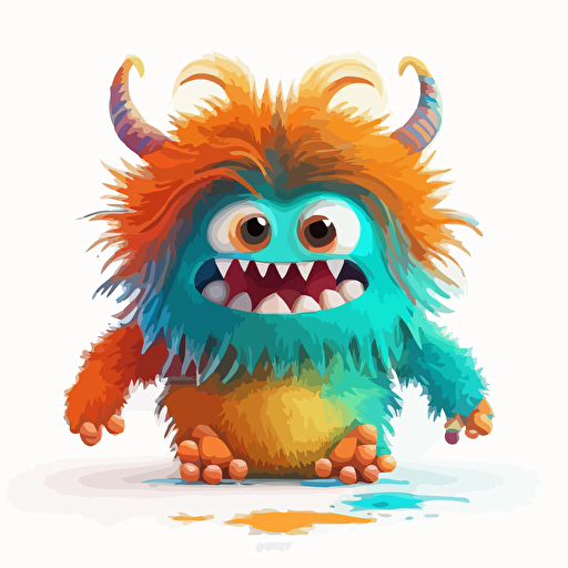 A saturated colorfull baby fur german monster, goofy looking, smiling, white background, vector art , pixar style