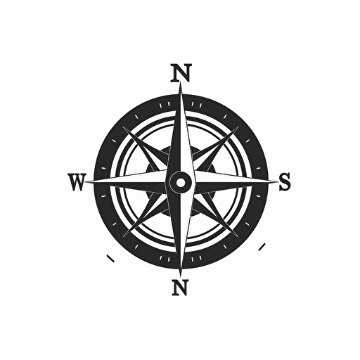 a simple Black on white logo of a compass inside of a circle, Flat vector logo