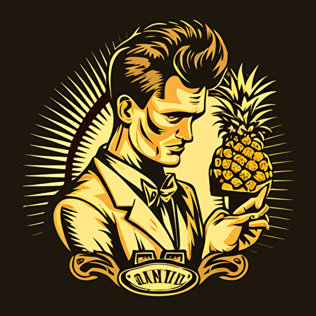 vector logo of a bartender with a pineapple for a head, pouring a drink, retro style, high detail