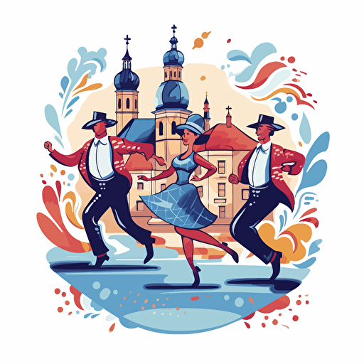 Cartoony dancers in Czech republic icon, vector, illustrator logo