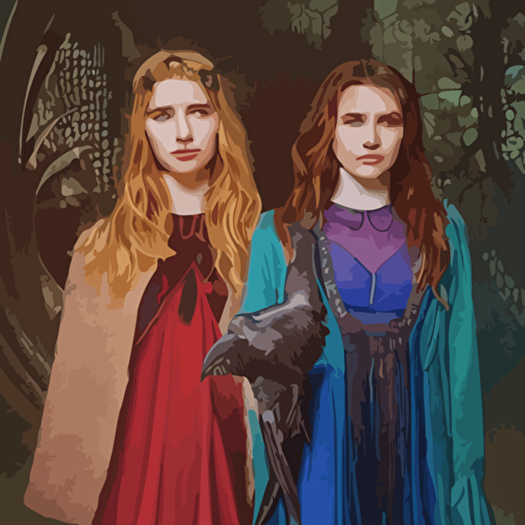 young emma roberts thomasin mckenzie young mädchen amick trio goddesses ravens looking searchingly eyes minute detail blended shadowing tricolors ultra colorful perfect lighting perfect pose amazing creative portrait illustration best portrait 3 beautiful goddesses existence large format image image appears 3d