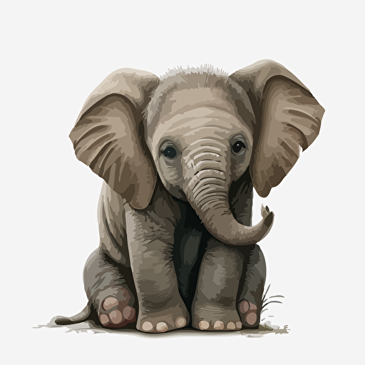 supper cute baby elephant sitting ,white bg, vector