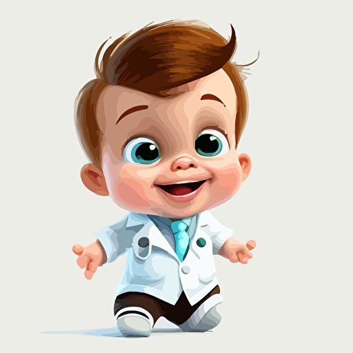 A gorgeus baby doctor, smiling, white background, vector art , pixar style