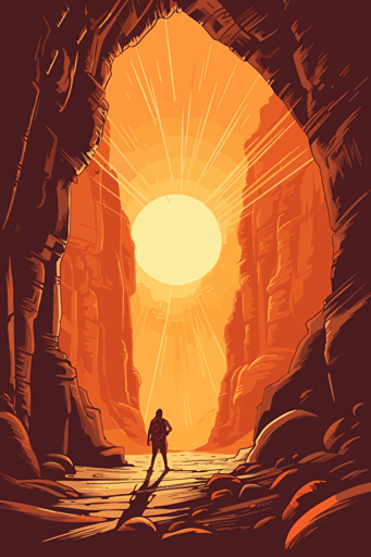petra in jordan, illustration, painting, bright lighting, sun in sky, flat,vector