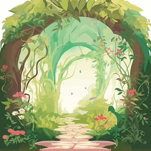 an entrance to eden's garden, 2d, vector art