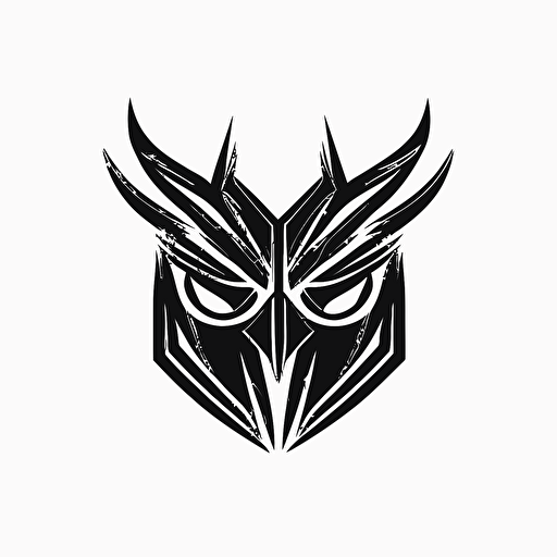 Retro futuristic iconic logo of corporate, owl head, black vector, on white background