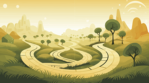 vector illustration of metaphor "many paths to a goal" as landscape.