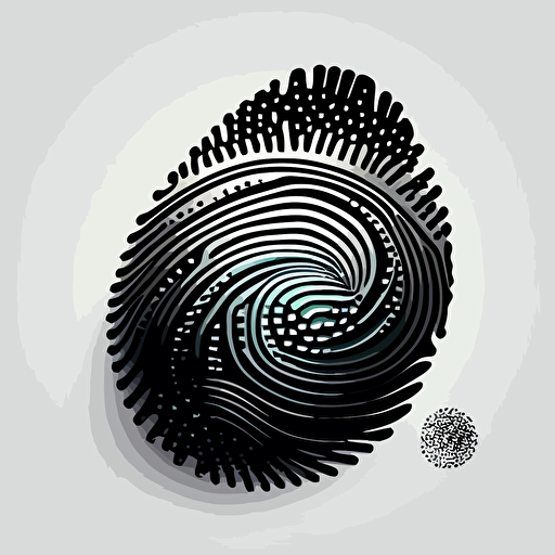a futuristic gradient iconic logo of a fingerprint with circuitboard pattern, black vector on white background.
