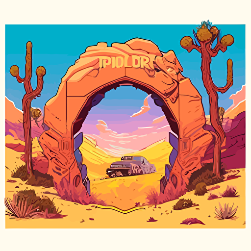 desert portal by moebius, comic book style, 2d vector art, flat colors
