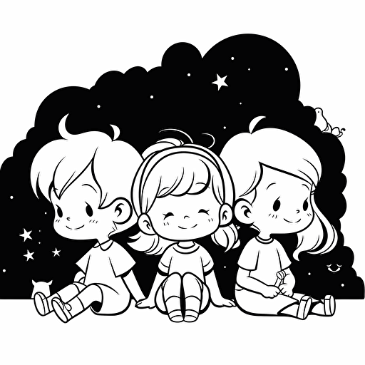 Illustrations of children happily thinking about the future, flat design,vector art, line drawing, black and white, simple and beautiful,