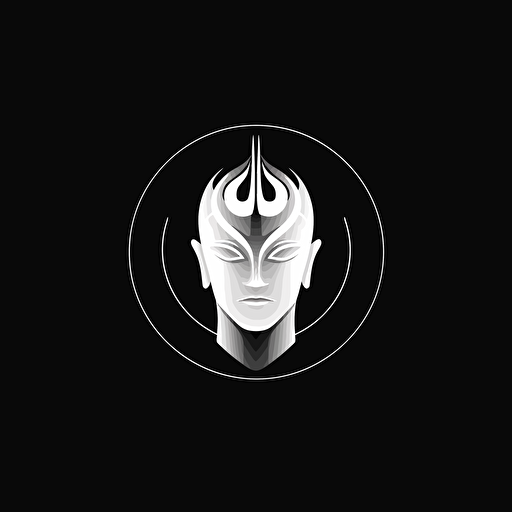 symbolic iconic logo of a healthy person, healthy mind, and healthy soul, white vector, on black backgroung, futuristic minimalism