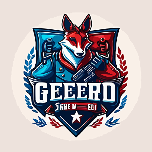 GREED MEDIA logo in blue-red colour, with fox sheriff, vector, company logo, vector, white background