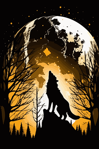 a wolf howling at the moon, with clothes on, vector art,