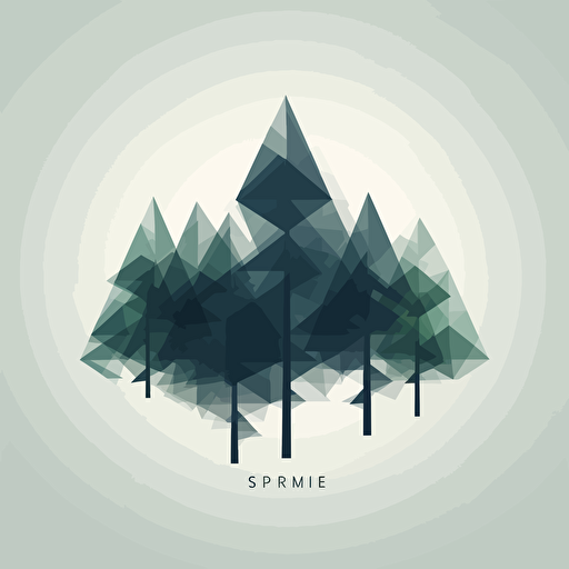 Minimalist vector logoof triangles placed above each crossing point represent spruce trees, adding a modern, geometric touch. The triangles gradually increase in size as they move upwards, creating an abstract forest effect. ::2